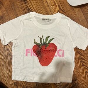 White Fiorucci Strawberry graphic tee size medium pink logo